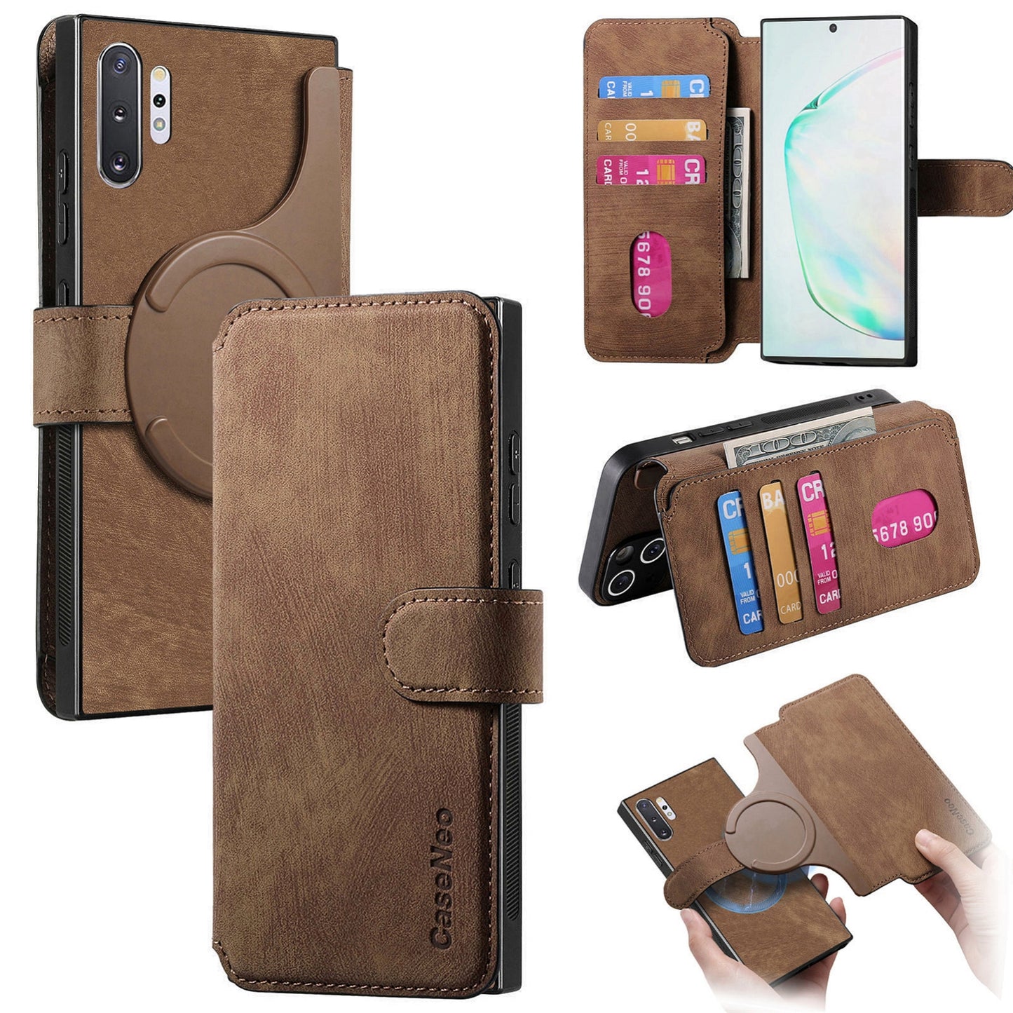 Samsung Galaxy Note10+ Retro Leather Phone Case with Enhanced MagSafe Wireless Charging, RFID Anti-theft Protection, Kickstand & Magnetic Lock Wallet Cover