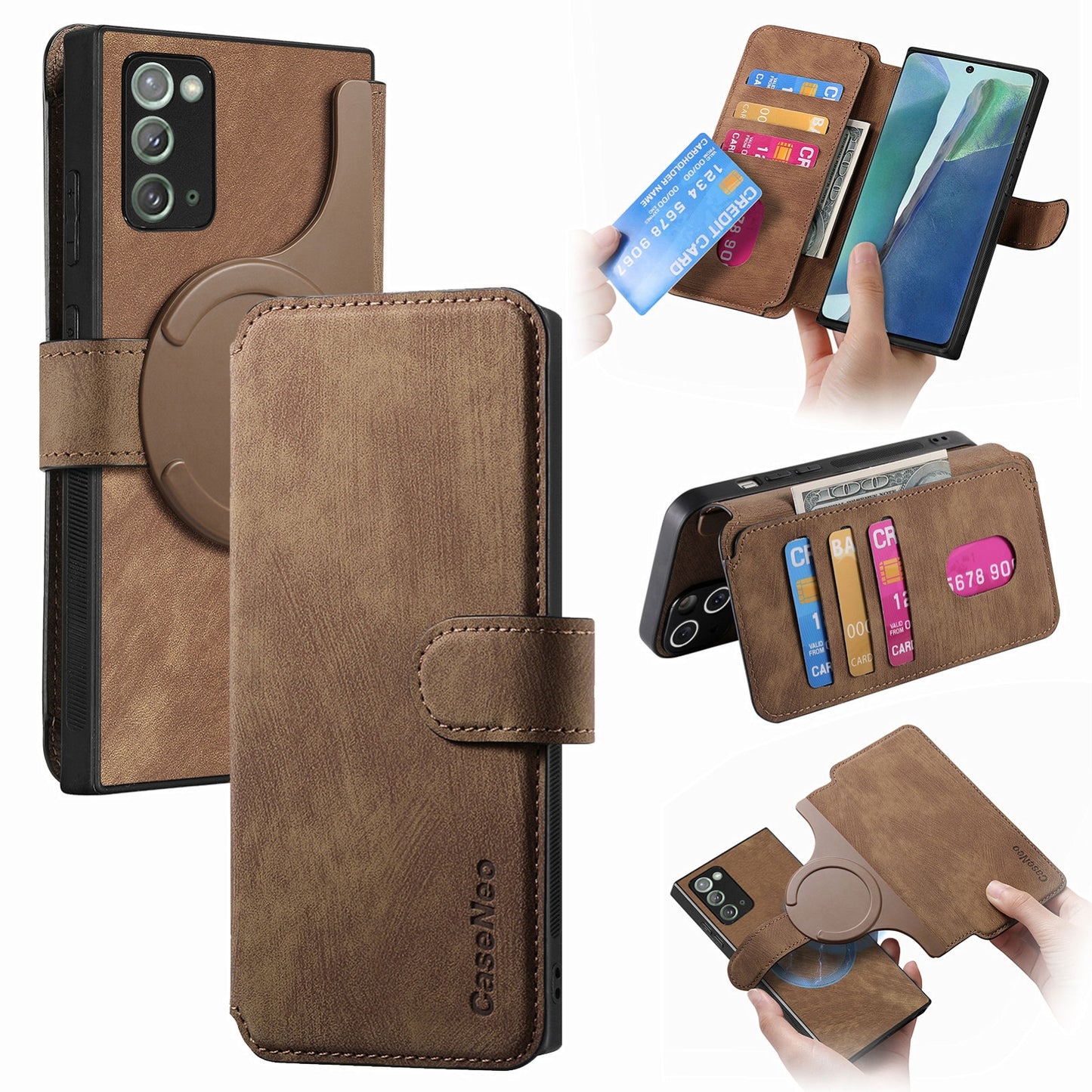 Samsung Galaxy Note20 Retro Leather Phone Case with Enhanced MagSafe Wireless Charging, RFID Anti-theft Protection, Kickstand & Magnetic Lock Wallet Cover