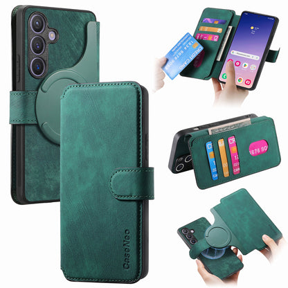 Samsung Galaxy S24 FE 5G Retro Leather Phone Case with Enhanced MagSafe Wireless Charging, RFID Anti-theft Protection, Kickstand & Magnetic Lock Wallet Cover