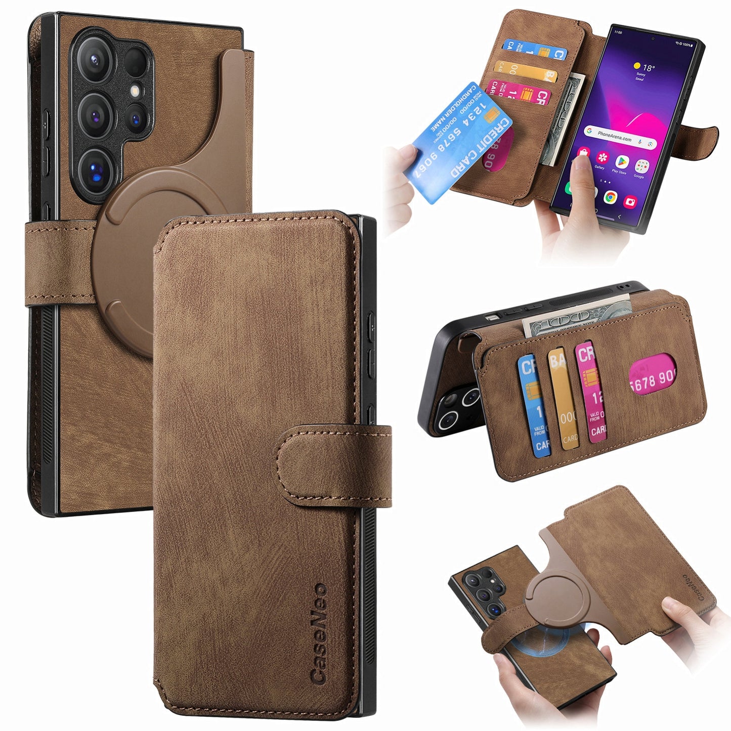 Samsung Galaxy S24 Ultra 5G Retro Leather Phone Case with Enhanced MagSafe Wireless Charging, RFID Anti-theft Protection, Kickstand & Magnetic Lock Wallet Cover