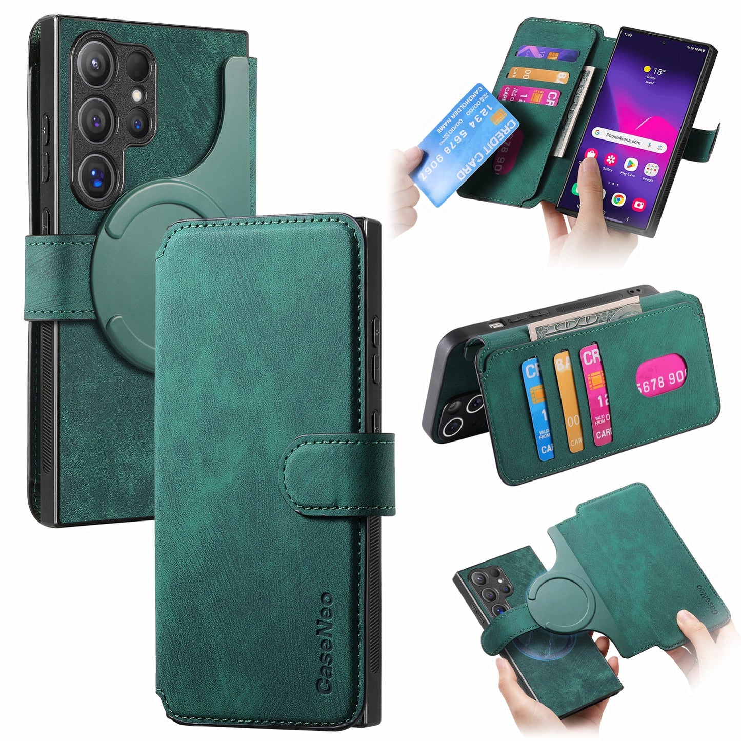 Samsung Galaxy S24 Ultra 5G Retro Leather Phone Case with Enhanced MagSafe Wireless Charging, RFID Anti-theft Protection, Kickstand & Magnetic Lock Wallet Cover