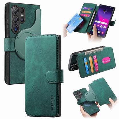 Samsung Galaxy S24 Ultra 5G Retro Leather Phone Case with Enhanced MagSafe Wireless Charging, RFID Anti-theft Protection, Kickstand & Magnetic Lock Wallet Cover