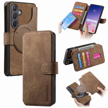 Samsung Galaxy S24+ 5G Retro Leather Phone Case with Enhanced MagSafe Wireless Charging, RFID Anti-theft Protection, Kickstand & Magnetic Lock Wallet Cover