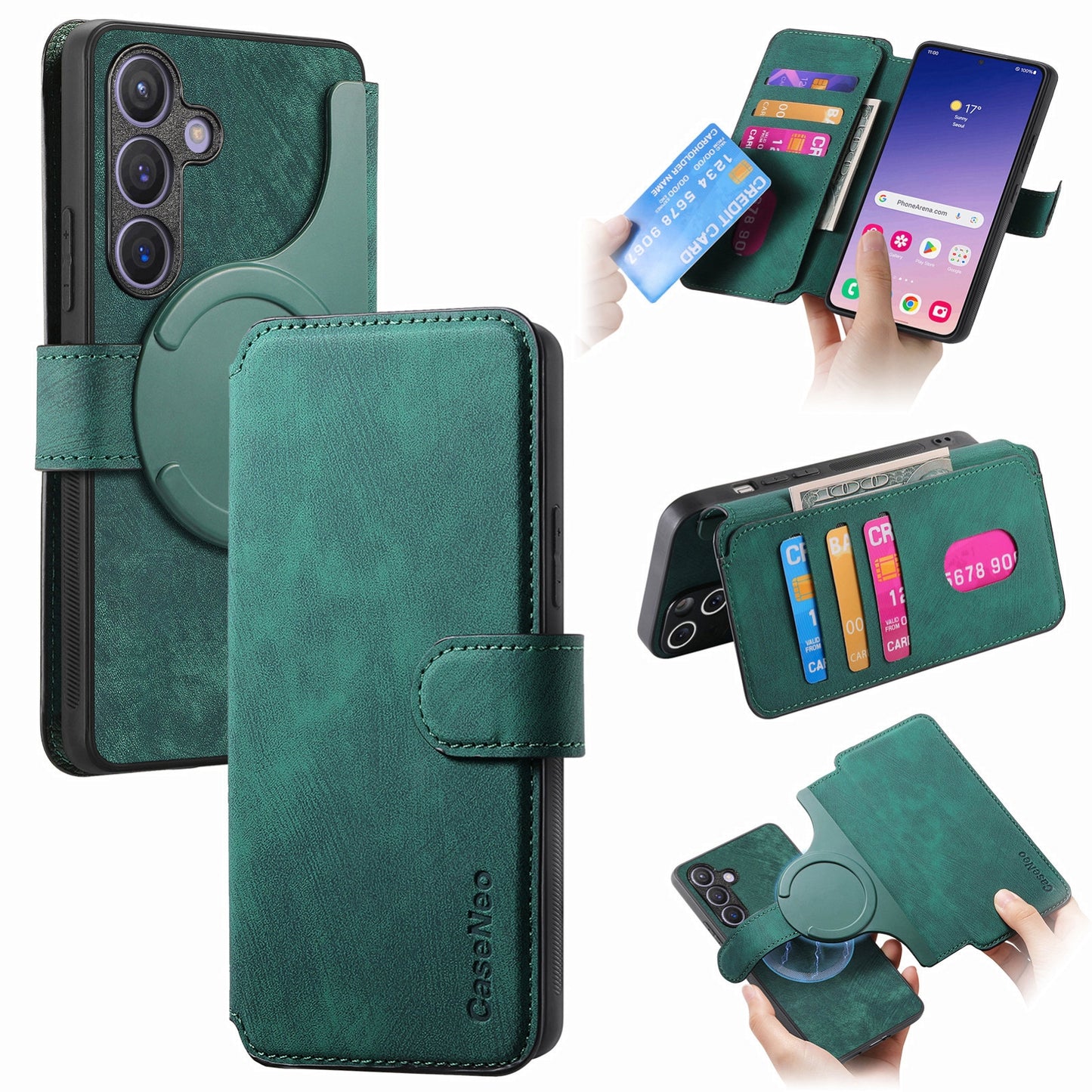 Samsung Galaxy S24 5G Retro Leather Phone Case with Enhanced MagSafe Wireless Charging, RFID Anti-theft Protection, Kickstand & Magnetic Lock Wallet Cover