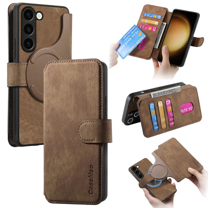 Samsung Galaxy S23 5G Retro Leather Phone Case with Enhanced MagSafe Wireless Charging, RFID Anti-theft Protection, Kickstand & Magnetic Lock Wallet Cover
