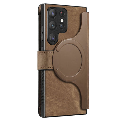 Samsung Galaxy S22 Ultra 5G Retro Leather Phone Case with Enhanced MagSafe Wireless Charging, RFID Anti-theft Protection, Kickstand & Magnetic Lock Wallet Cover