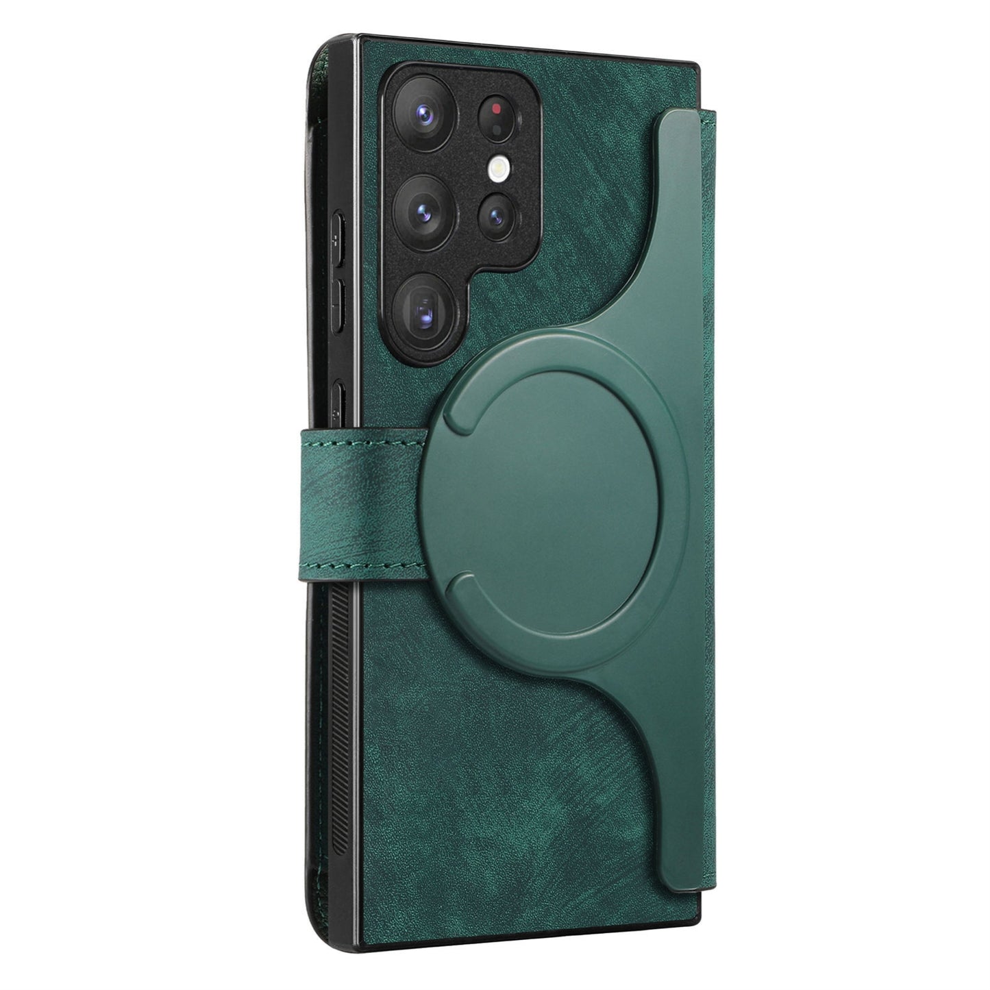 Samsung Galaxy S22 Ultra 5G Retro Leather Phone Case with Enhanced MagSafe Wireless Charging, RFID Anti-theft Protection, Kickstand & Magnetic Lock Wallet Cover