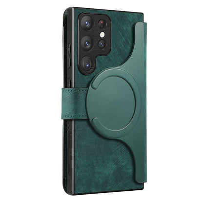 Samsung Galaxy S22 Ultra 5G Retro Leather Phone Case with Enhanced MagSafe Wireless Charging, RFID Anti-theft Protection, Kickstand & Magnetic Lock Wallet Cover