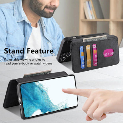 Samsung Galaxy S22 5G Retro Leather Phone Case with Enhanced MagSafe Wireless Charging, RFID Anti-theft Protection, Kickstand & Magnetic Lock Wallet Cover