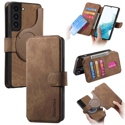 Samsung Galaxy S21 FE 5G Retro Leather Phone Case with Enhanced MagSafe Wireless Charging, RFID Anti-theft Protection, Kickstand & Magnetic Lock Wallet Cover