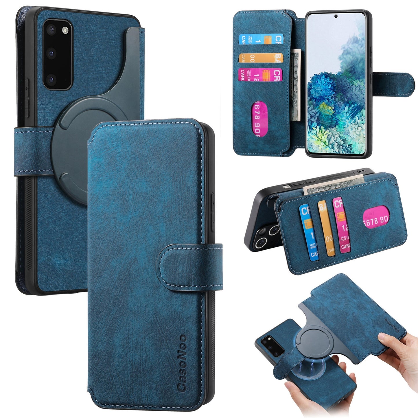 Samsung Galaxy S20+ Retro Leather Phone Case with Enhanced MagSafe Wireless Charging, RFID Anti-theft Protection, Kickstand & Magnetic Lock Wallet Cover