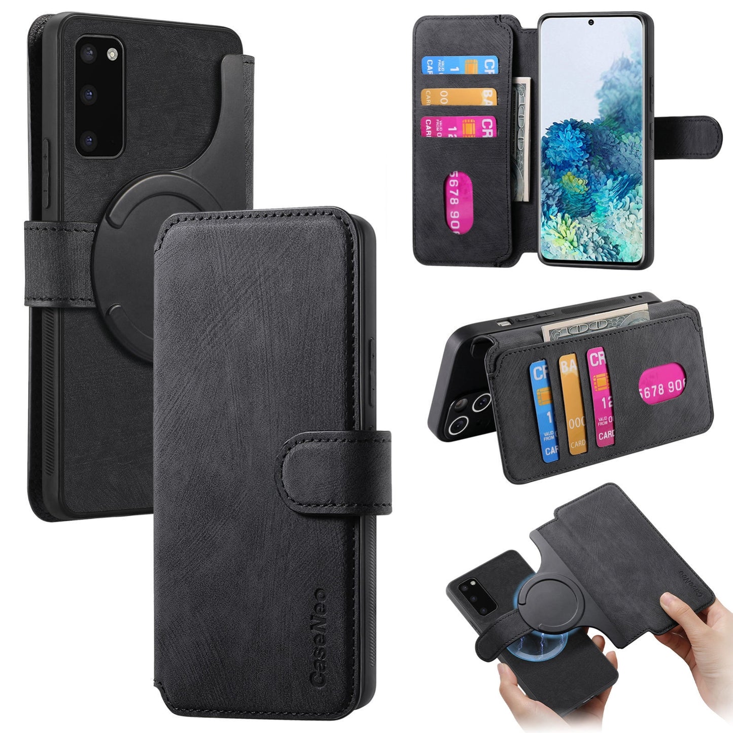 Samsung Galaxy S20 Retro Leather Phone Case with Enhanced MagSafe Wireless Charging, RFID Anti-theft Protection, Kickstand & Magnetic Lock Wallet Cover