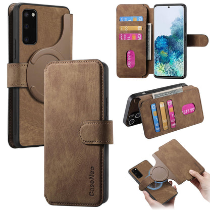 Samsung Galaxy S20 Retro Leather Phone Case with Enhanced MagSafe Wireless Charging, RFID Anti-theft Protection, Kickstand & Magnetic Lock Wallet Cover