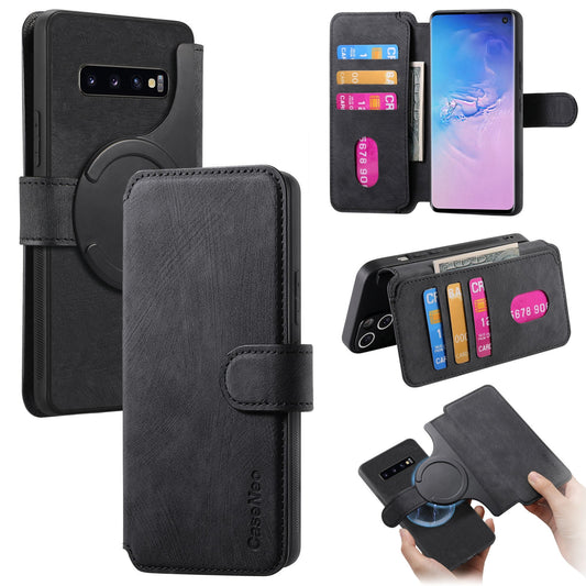 Samsung Galaxy S10 Retro Leather Phone Case with Enhanced MagSafe Wireless Charging, RFID Anti-theft Protection, Kickstand & Magnetic Lock Wallet Cover