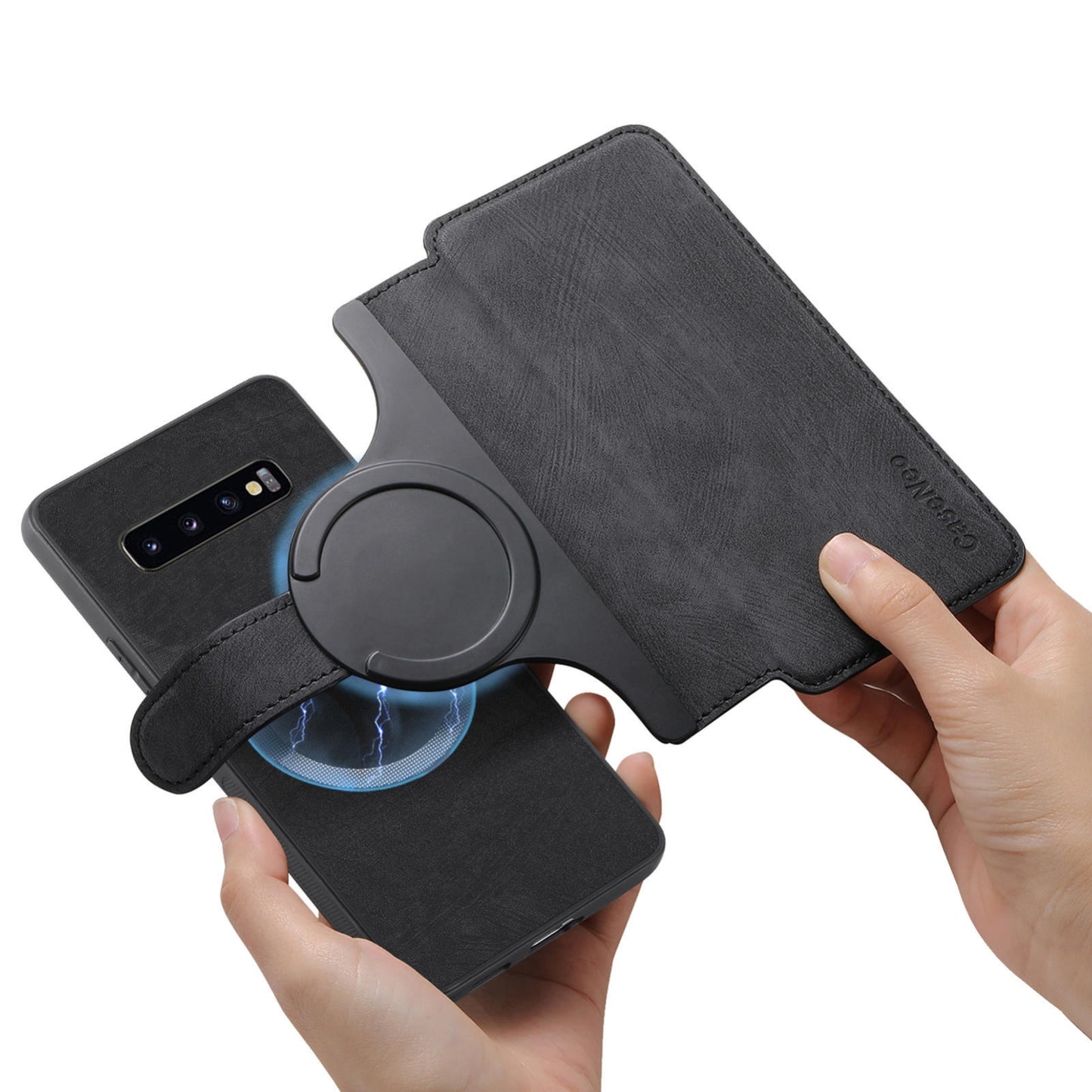 Samsung Galaxy S10 Retro Leather Phone Case with Enhanced MagSafe Wireless Charging, RFID Anti-theft Protection, Kickstand & Magnetic Lock Wallet Cover