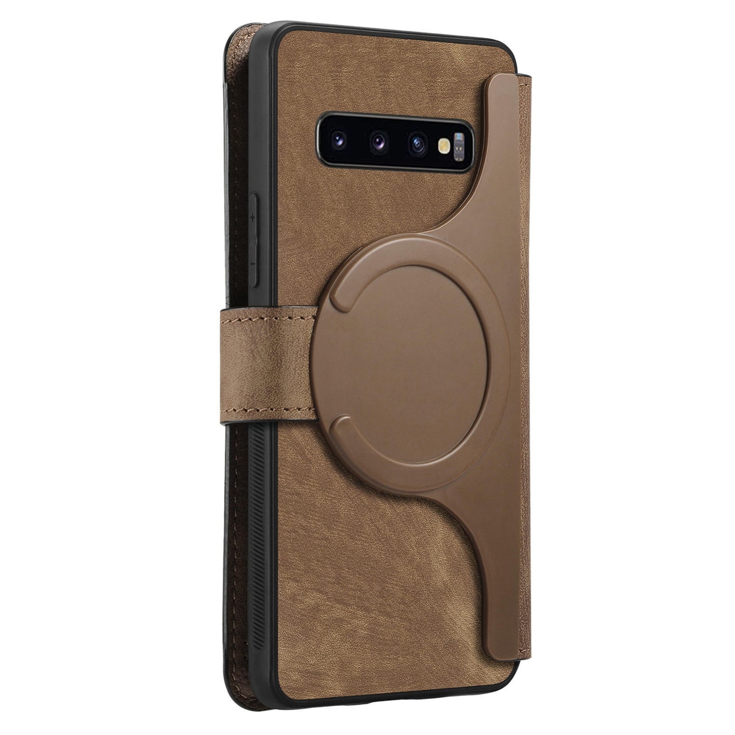 Samsung Galaxy S10 Retro Leather Phone Case with Enhanced MagSafe Wireless Charging, RFID Anti-theft Protection, Kickstand & Magnetic Lock Wallet Cover