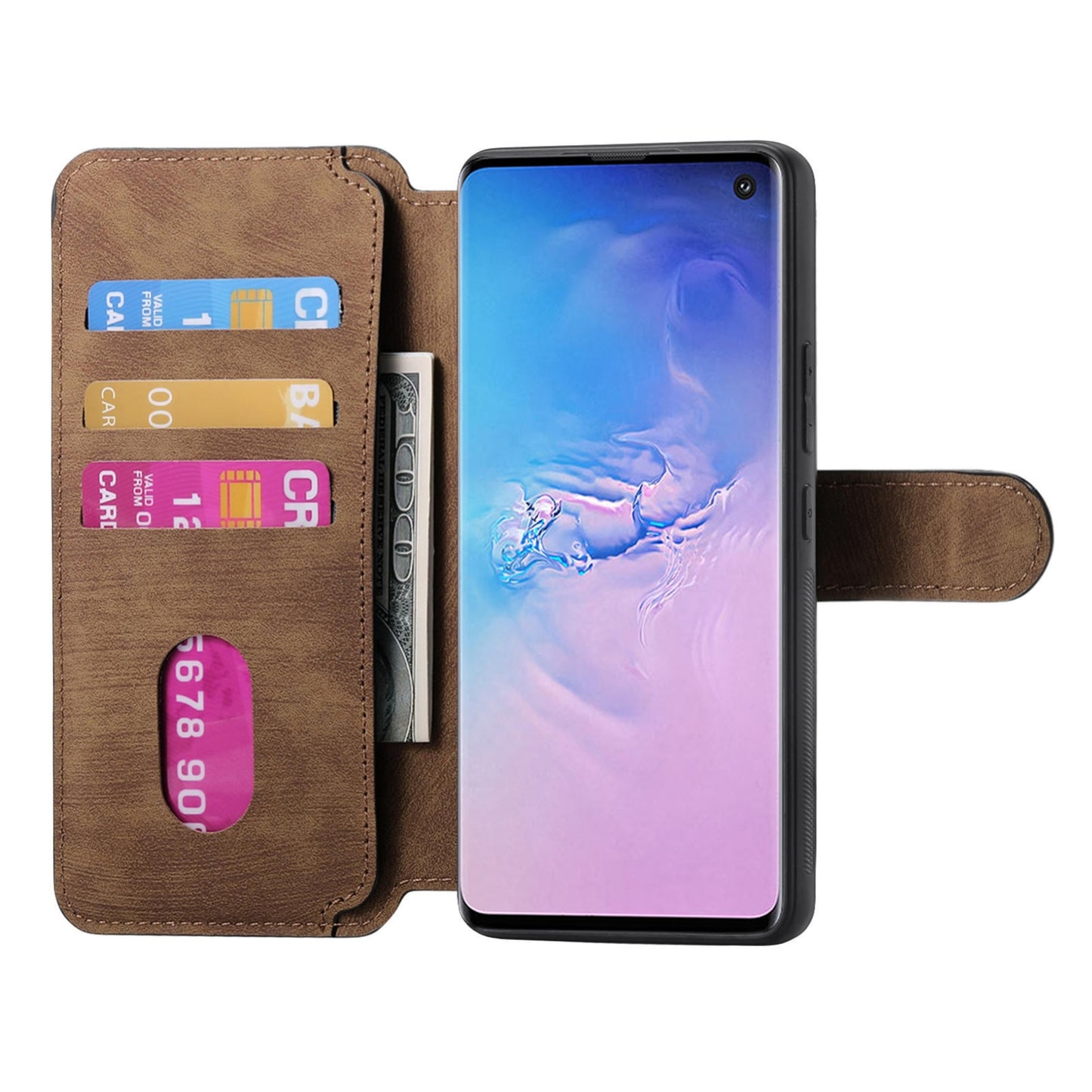 Samsung Galaxy S10 Retro Leather Phone Case with Enhanced MagSafe Wireless Charging, RFID Anti-theft Protection, Kickstand & Magnetic Lock Wallet Cover