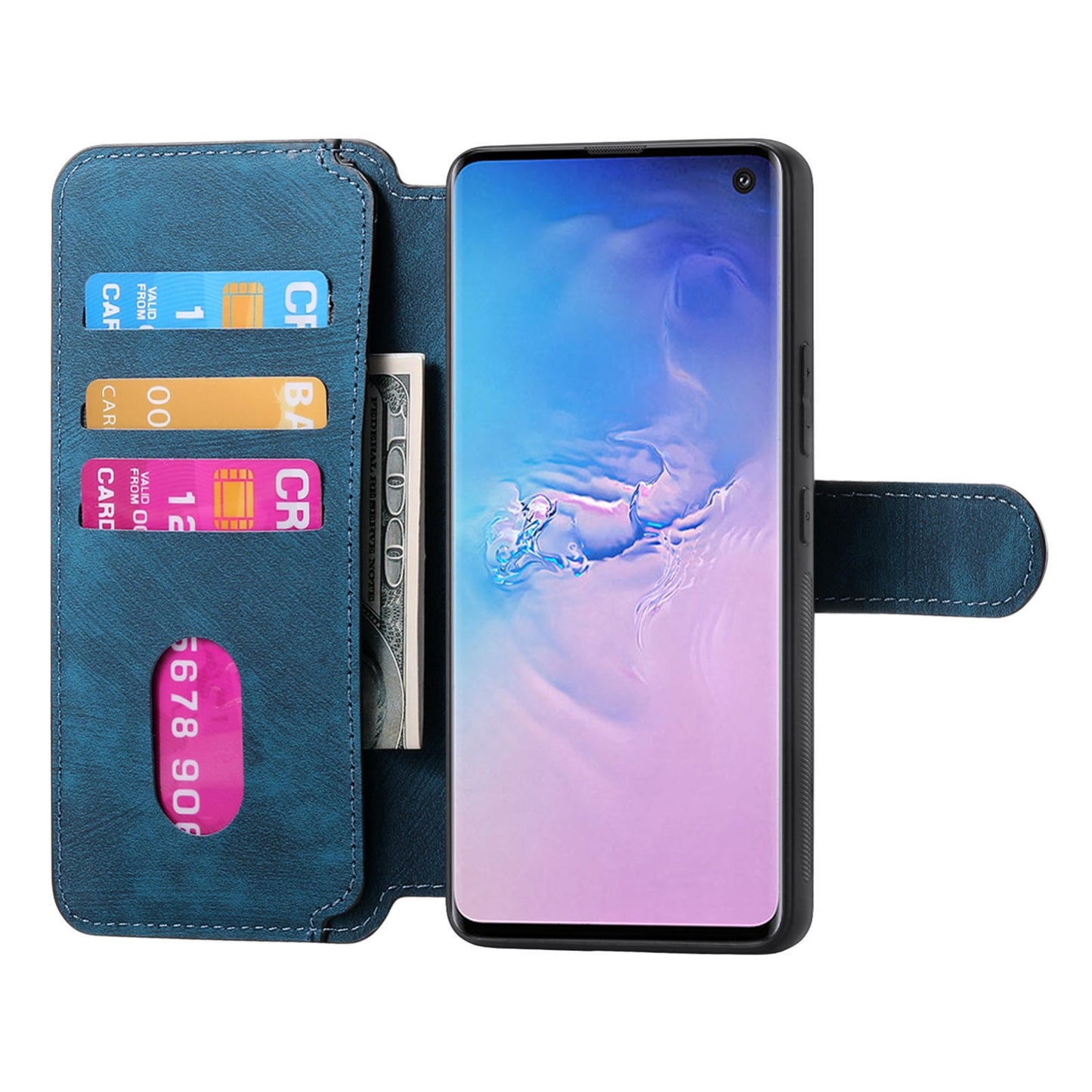 Samsung Galaxy S10 Retro Leather Phone Case with Enhanced MagSafe Wireless Charging, RFID Anti-theft Protection, Kickstand & Magnetic Lock Wallet Cover