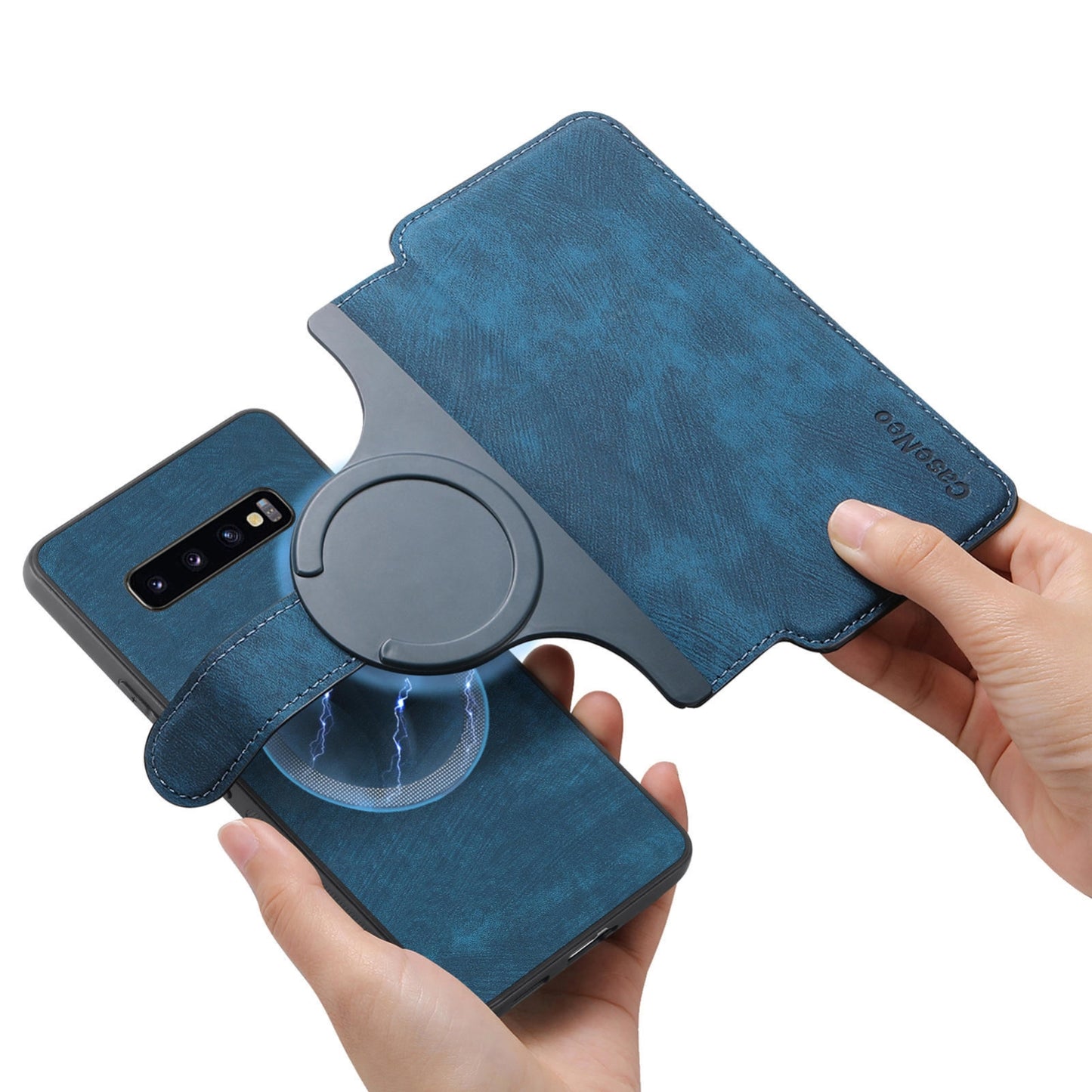 Samsung Galaxy S10 Retro Leather Phone Case with Enhanced MagSafe Wireless Charging, RFID Anti-theft Protection, Kickstand & Magnetic Lock Wallet Cover