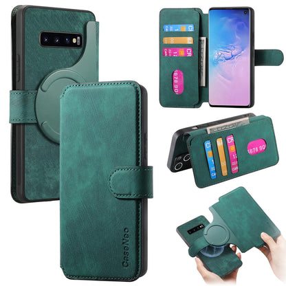 Samsung Galaxy S10 Retro Leather Phone Case with Enhanced MagSafe Wireless Charging, RFID Anti-theft Protection, Kickstand & Magnetic Lock Wallet Cover
