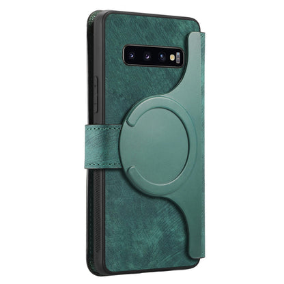Samsung Galaxy S10 Retro Leather Phone Case with Enhanced MagSafe Wireless Charging, RFID Anti-theft Protection, Kickstand & Magnetic Lock Wallet Cover