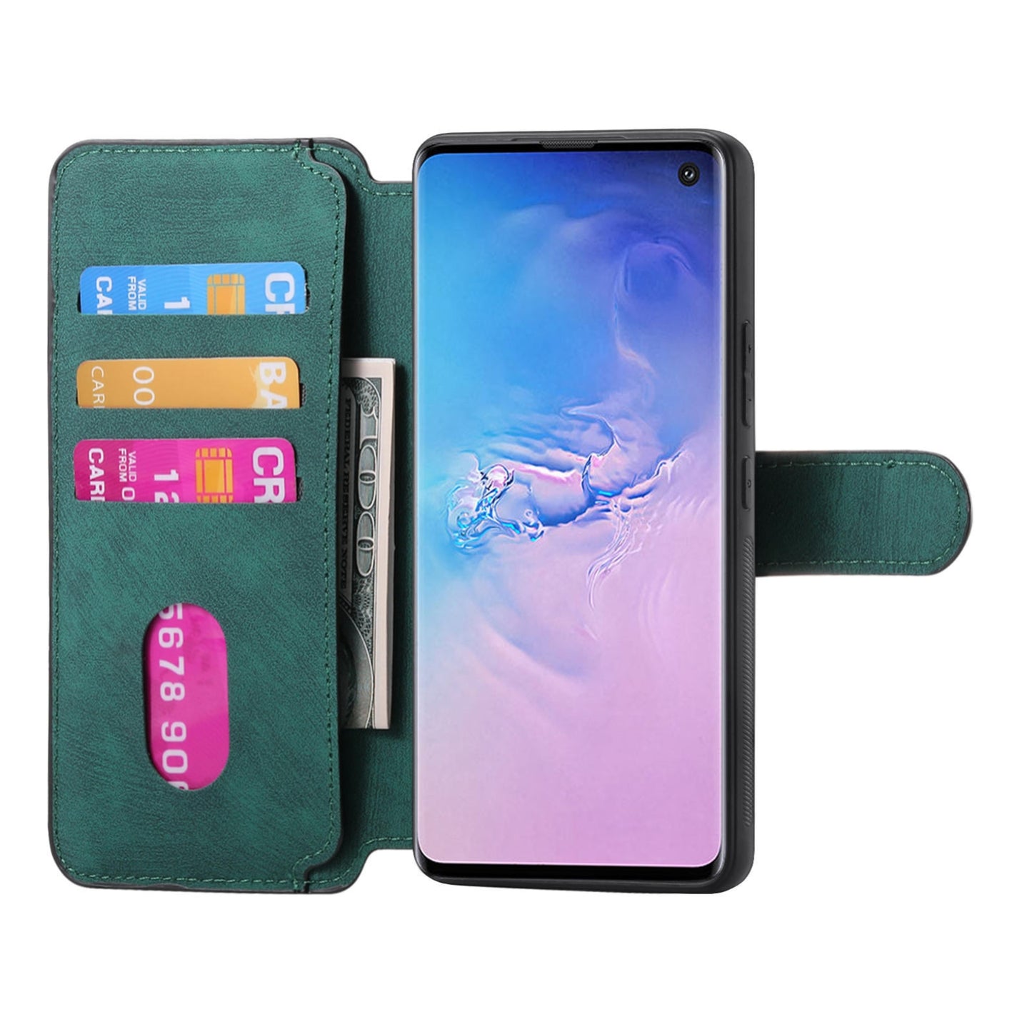 Samsung Galaxy S10 Retro Leather Phone Case with Enhanced MagSafe Wireless Charging, RFID Anti-theft Protection, Kickstand & Magnetic Lock Wallet Cover