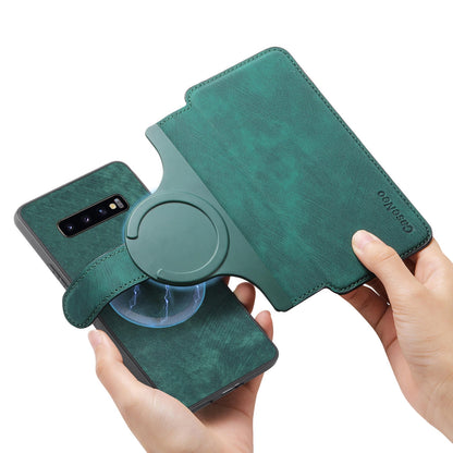 Samsung Galaxy S10 Retro Leather Phone Case with Enhanced MagSafe Wireless Charging, RFID Anti-theft Protection, Kickstand & Magnetic Lock Wallet Cover