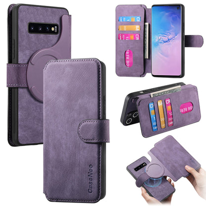 Samsung Galaxy S10 Retro Leather Phone Case with Enhanced MagSafe Wireless Charging, RFID Anti-theft Protection, Kickstand & Magnetic Lock Wallet Cover