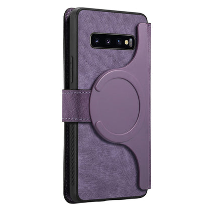 Samsung Galaxy S10 Retro Leather Phone Case with Enhanced MagSafe Wireless Charging, RFID Anti-theft Protection, Kickstand & Magnetic Lock Wallet Cover