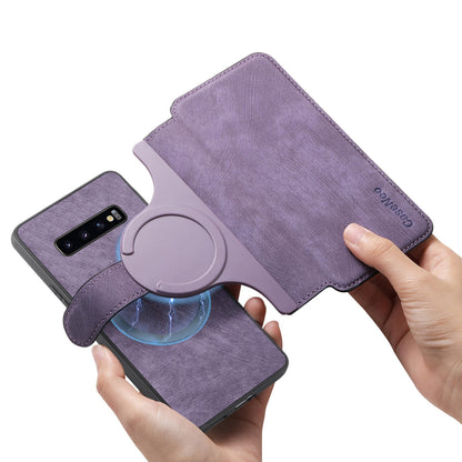 Samsung Galaxy S10 Retro Leather Phone Case with Enhanced MagSafe Wireless Charging, RFID Anti-theft Protection, Kickstand & Magnetic Lock Wallet Cover