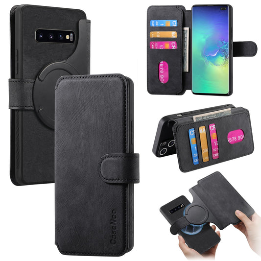 Samsung Galaxy S10+ Retro Leather Phone Case with Enhanced MagSafe Wireless Charging, RFID Anti-theft Protection, Kickstand & Magnetic Lock Wallet Cover