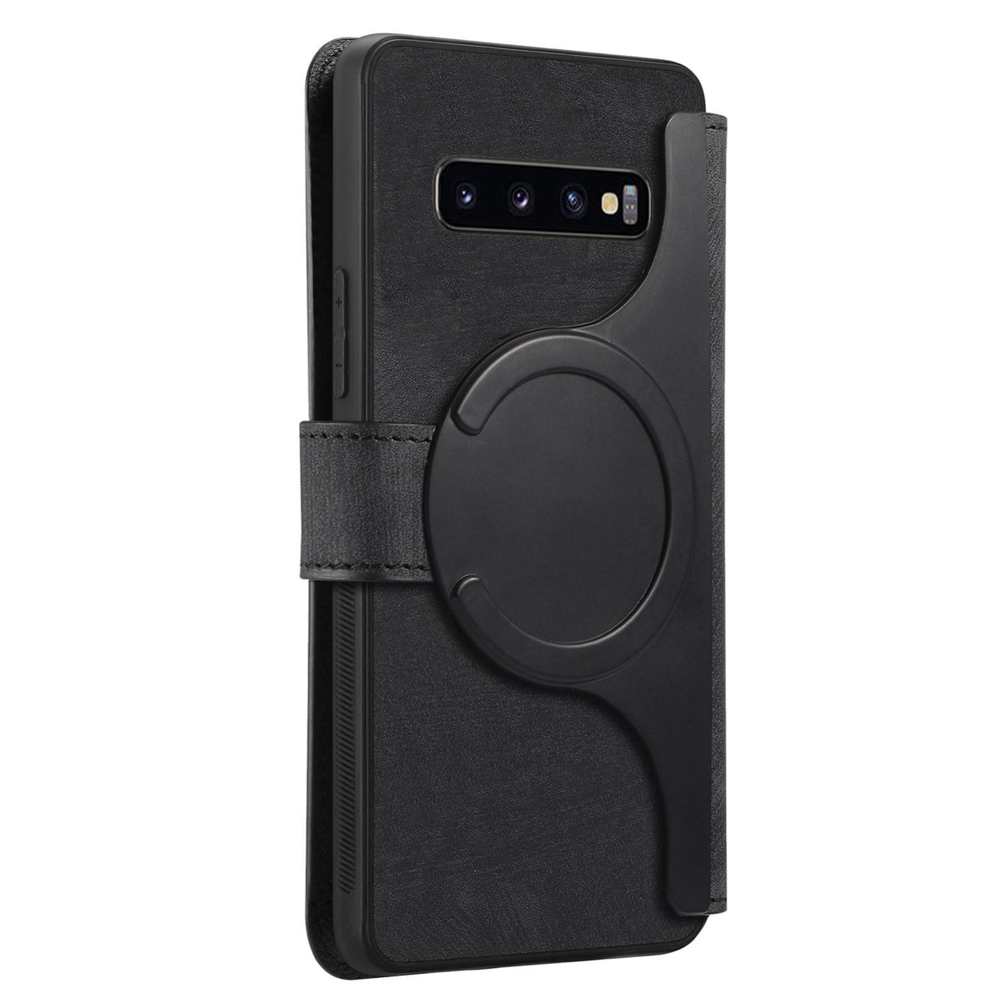 Samsung Galaxy S10+ Retro Leather Phone Case with Enhanced MagSafe Wireless Charging, RFID Anti-theft Protection, Kickstand & Magnetic Lock Wallet Cover