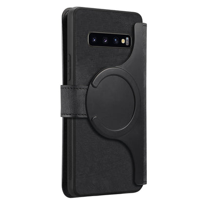 Samsung Galaxy S10+ Retro Leather Phone Case with Enhanced MagSafe Wireless Charging, RFID Anti-theft Protection, Kickstand & Magnetic Lock Wallet Cover