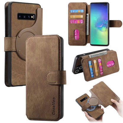 Samsung Galaxy S10+ Retro Leather Phone Case with Enhanced MagSafe Wireless Charging, RFID Anti-theft Protection, Kickstand & Magnetic Lock Wallet Cover