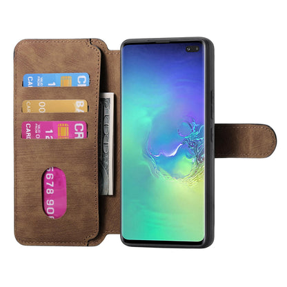 Samsung Galaxy S10+ Retro Leather Phone Case with Enhanced MagSafe Wireless Charging, RFID Anti-theft Protection, Kickstand & Magnetic Lock Wallet Cover