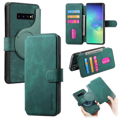 Samsung Galaxy S10+ Retro Leather Phone Case with Enhanced MagSafe Wireless Charging, RFID Anti-theft Protection, Kickstand & Magnetic Lock Wallet Cover