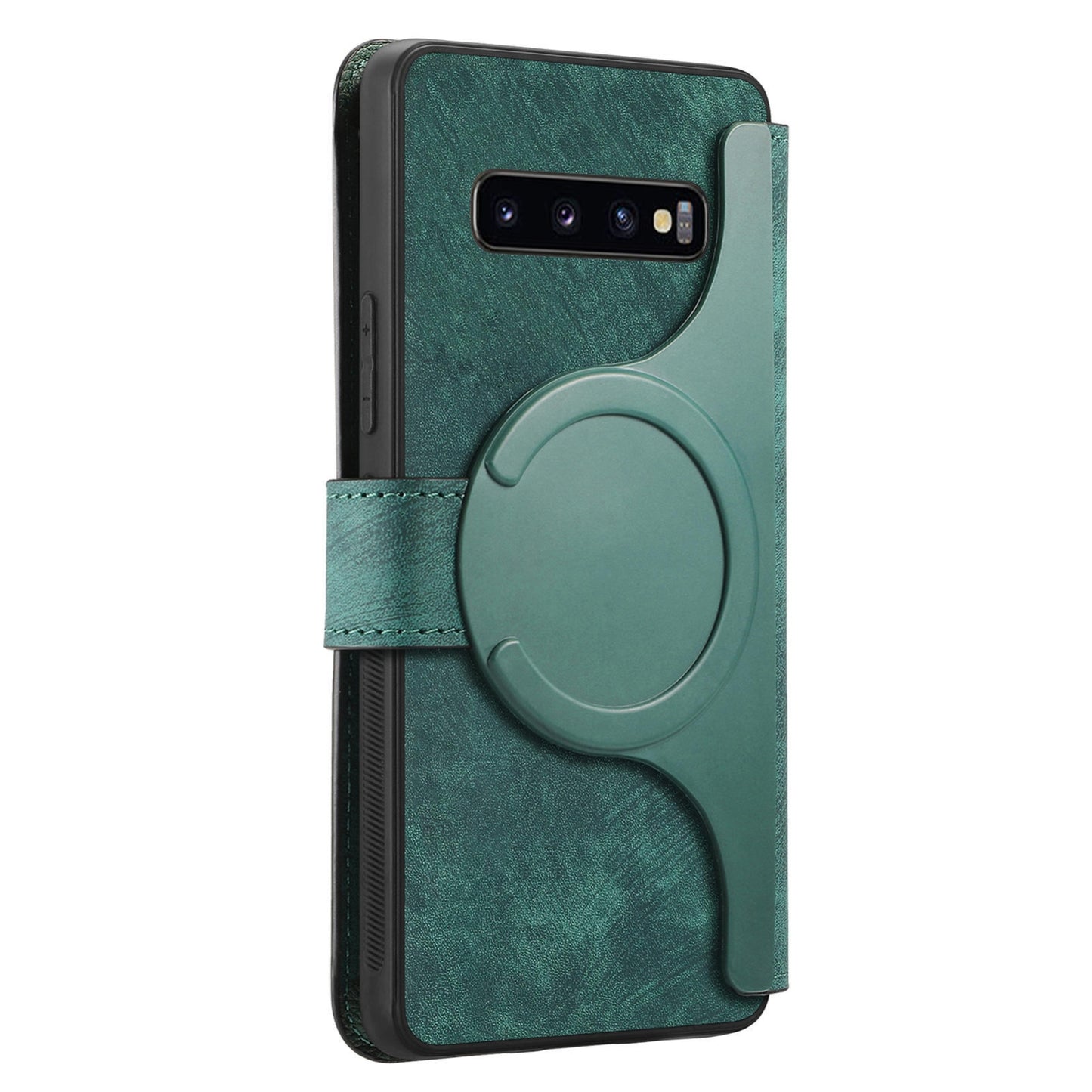 Samsung Galaxy S10+ Retro Leather Phone Case with Enhanced MagSafe Wireless Charging, RFID Anti-theft Protection, Kickstand & Magnetic Lock Wallet Cover