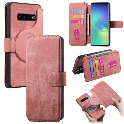 Samsung Galaxy S10+ Retro Leather Phone Case with Enhanced MagSafe Wireless Charging, RFID Anti-theft Protection, Kickstand & Magnetic Lock Wallet Cover
