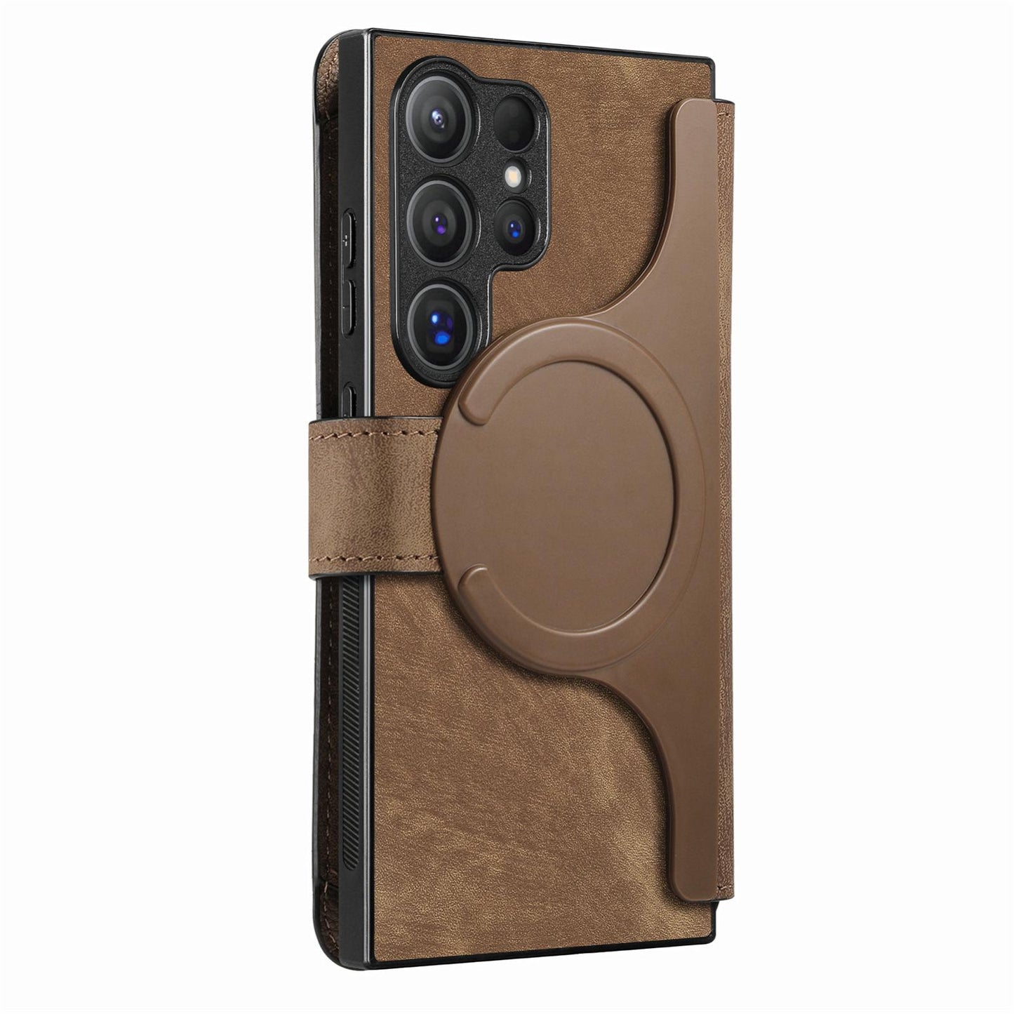 Samsung Galaxy S25 Ultra 5G Retro Leather Phone Case with Enhanced MagSafe Wireless Charging, RFID Anti-theft Protection, Kickstand & Magnetic Lock Wallet Cover