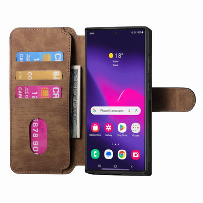 Samsung Galaxy S25 Ultra 5G Retro Leather Phone Case with Enhanced MagSafe Wireless Charging, RFID Anti-theft Protection, Kickstand & Magnetic Lock Wallet Cover