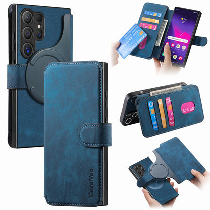 Samsung Galaxy S25 Ultra 5G Retro Leather Phone Case with Enhanced MagSafe Wireless Charging, RFID Anti-theft Protection, Kickstand & Magnetic Lock Wallet Cover