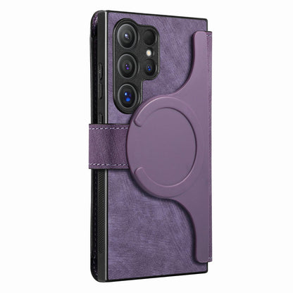 Samsung Galaxy S25 Ultra 5G Retro Leather Phone Case with Enhanced MagSafe Wireless Charging, RFID Anti-theft Protection, Kickstand & Magnetic Lock Wallet Cover