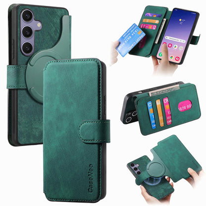 Samsung Galaxy S25 5G Retro Leather Phone Case with Enhanced MagSafe Wireless Charging, RFID Anti-theft Protection, Kickstand & Magnetic Lock Wallet Cover