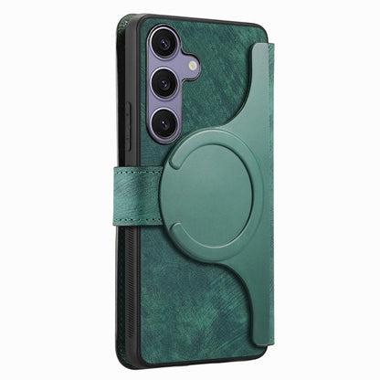 Samsung Galaxy S25 5G Retro Leather Phone Case with Enhanced MagSafe Wireless Charging, RFID Anti-theft Protection, Kickstand & Magnetic Lock Wallet Cover