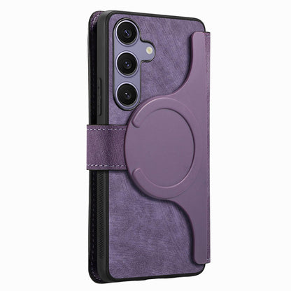 Samsung Galaxy S25 5G Retro Leather Phone Case with Enhanced MagSafe Wireless Charging, RFID Anti-theft Protection, Kickstand & Magnetic Lock Wallet Cover