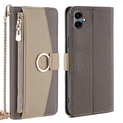 Samsung Galaxy A06 Crossbody Phone Case with Litchi Texture Leather, Adjustable Kickstand, Card Slots, Zipper Purse, Makeup Mirror, and TPU Protection