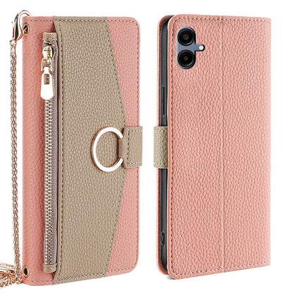 Samsung Galaxy A06 Crossbody Phone Case with Litchi Texture Leather, Adjustable Kickstand, Card Slots, Zipper Purse, Makeup Mirror, and TPU Protection