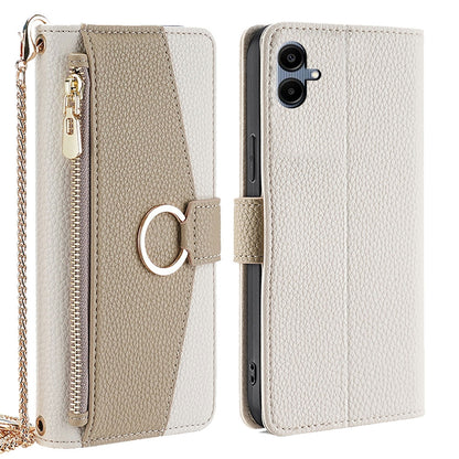 Samsung Galaxy A06 Crossbody Phone Case with Litchi Texture Leather, Adjustable Kickstand, Card Slots, Zipper Purse, Makeup Mirror, and TPU Protection