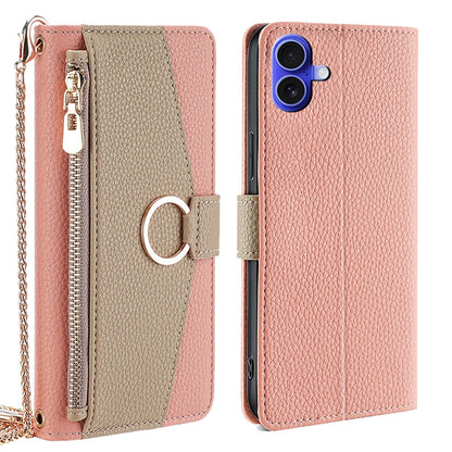 iPhone 16 Crossbody Phone Case with Litchi Texture Leather, Adjustable Kickstand, Card Slots, Zipper Purse, Makeup Mirror, and TPU Protection