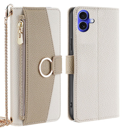 iPhone 16 Plus Crossbody Phone Case with Litchi Texture Leather, Adjustable Kickstand, Card Slots, Zipper Purse, Makeup Mirror, and TPU Protection